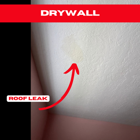 Drywall discoloration from roof leaks in Spring, TX, showing the need for immediate repair to prevent further damage.

