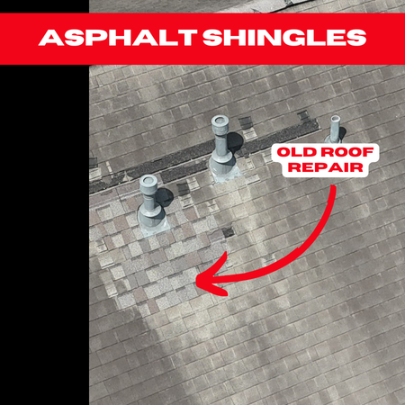 A Cypress roof with mismatched shingles from a previous repair, illustrating improper patchwork.