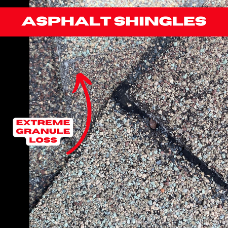 Heavily worn asphalt shingles with extreme granule loss, weakening roof protection in Sugar Land.