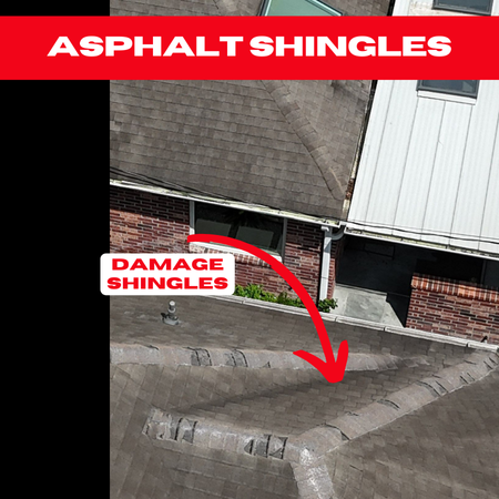 A Houston home’s roof with visible damaged asphalt shingles, highlighting the need for immediate roof repair to prevent further deterioration.