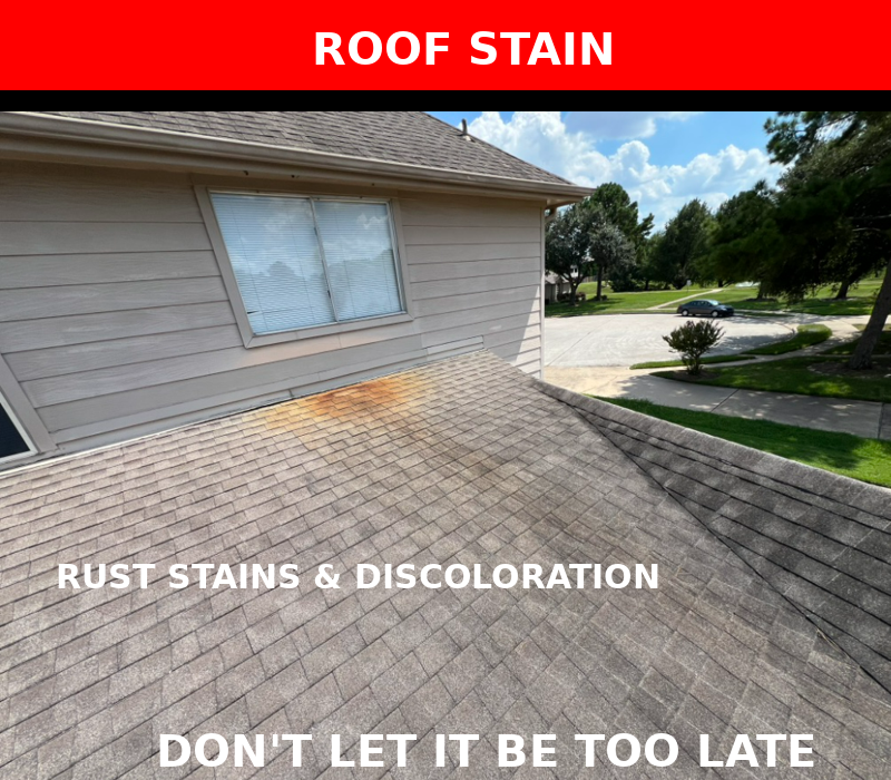 A Houston home’s roof showing significant granule loss on asphalt shingles, indicating potential deterioration and the need for professional roof repair.