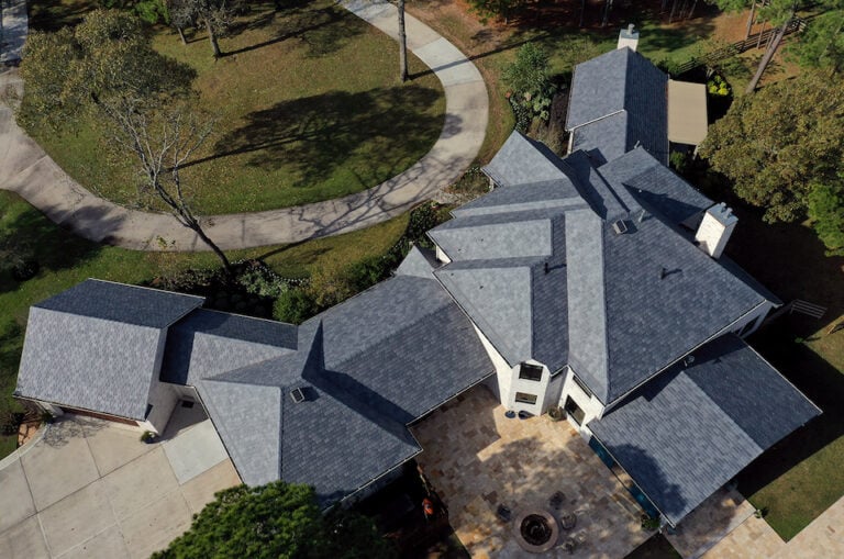 aerial view of gray composite roof