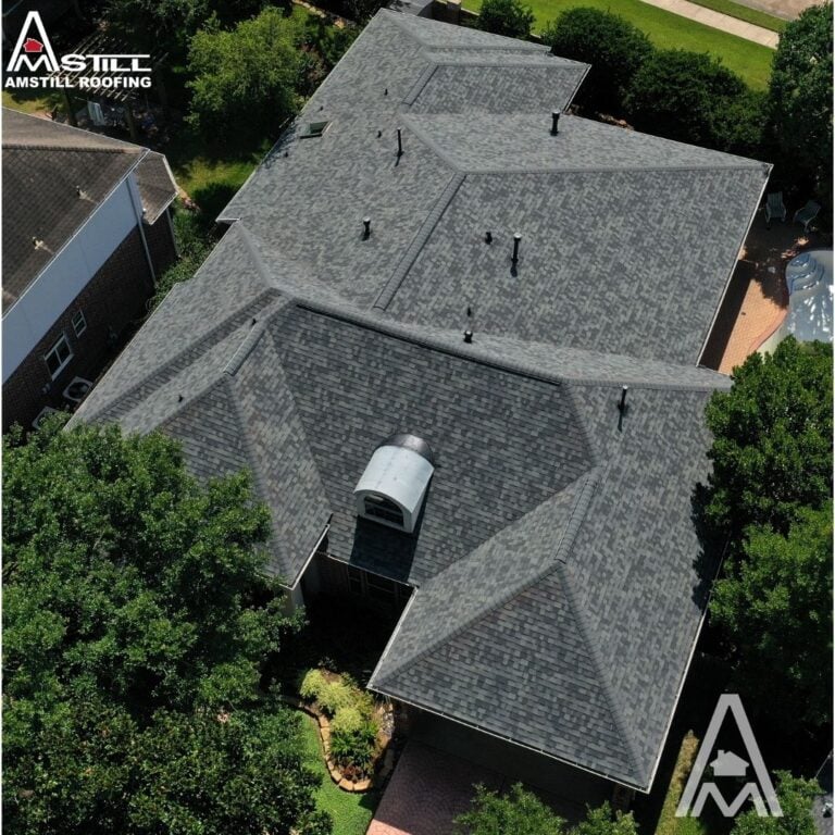 overhead view of shingle roof