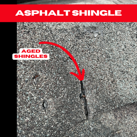 Cracked and aged shingles on a Katy roof, emphasizing the need for roof replacement to prevent further damage.
