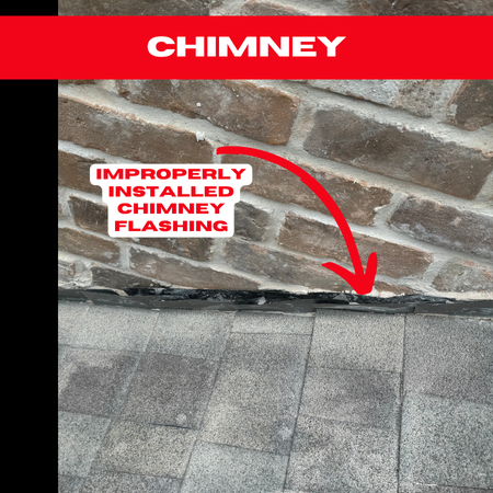 Chimney flashing improperly installed on a Katy roof, causing potential water infiltration and damage.