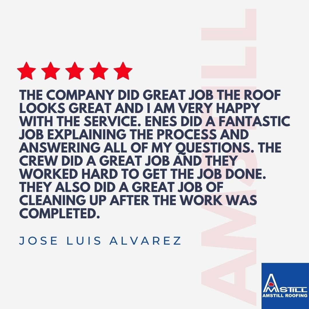 Roofing company in Houston: This picture showcases a Google review from Jose Luis Alvarez, praising Amstill Roofing as the best in the business.